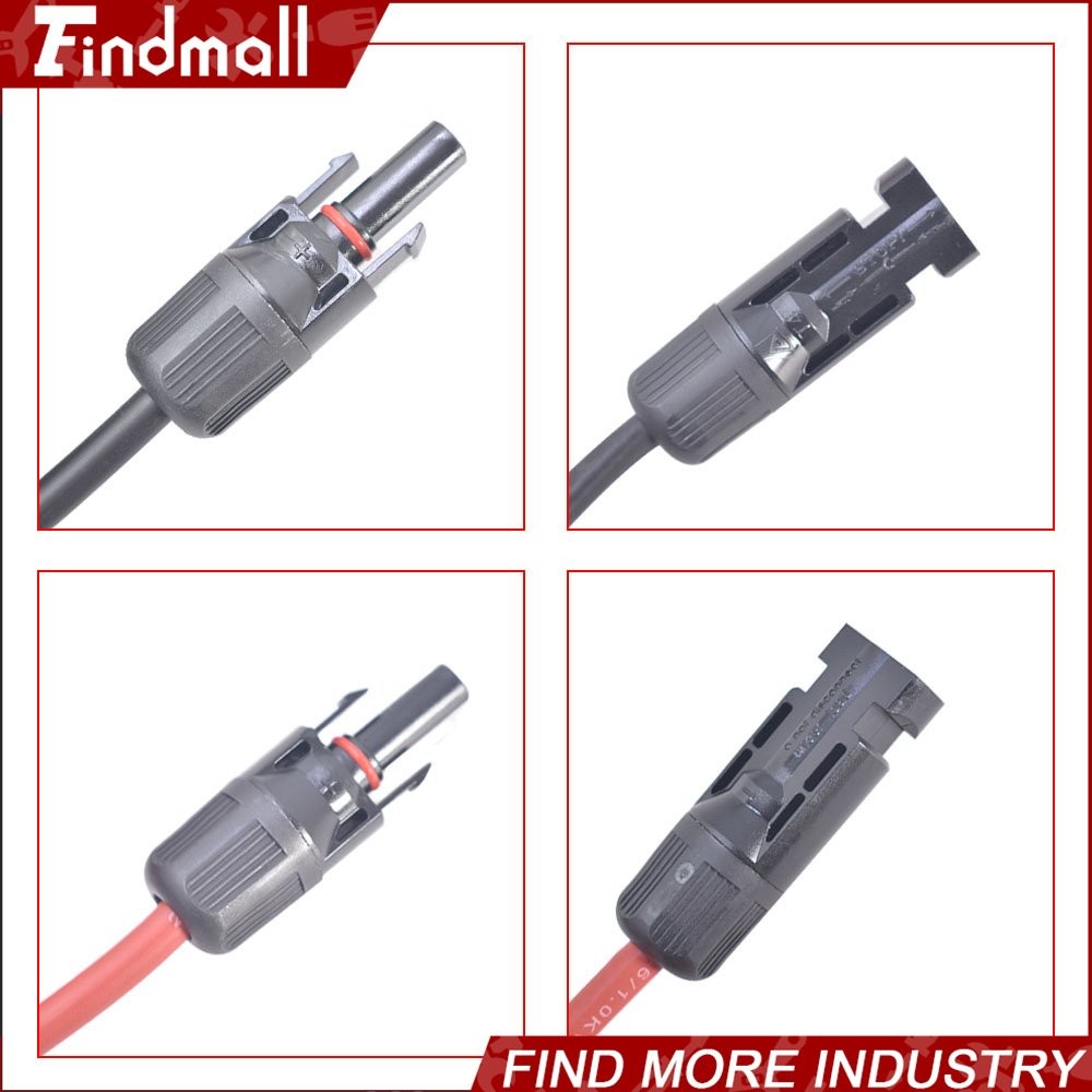 Findmall 1 Pair 5ft 12AWG Black + Red Solar Panel Extension Cable Wire Connector