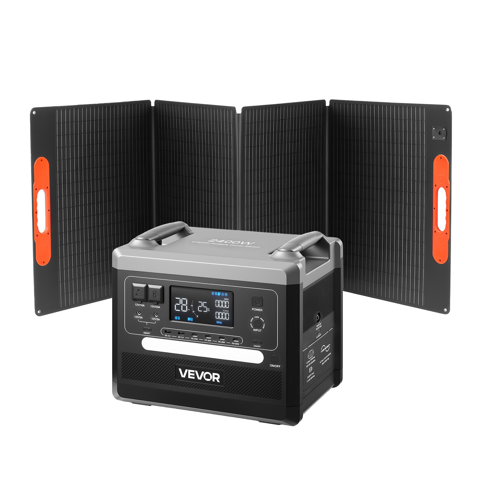 VEVOR Portable Power Station Solar Generator 2400W 2160Wh with 200W Solar Panel