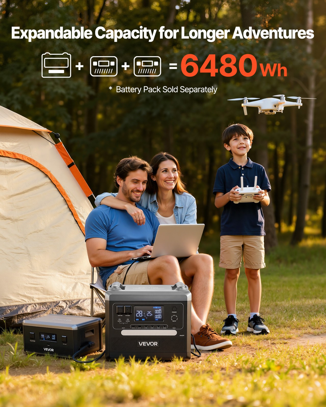VEVOR Portable Power Station Solar Generator 2400W 2160Wh with 200W Solar Panel