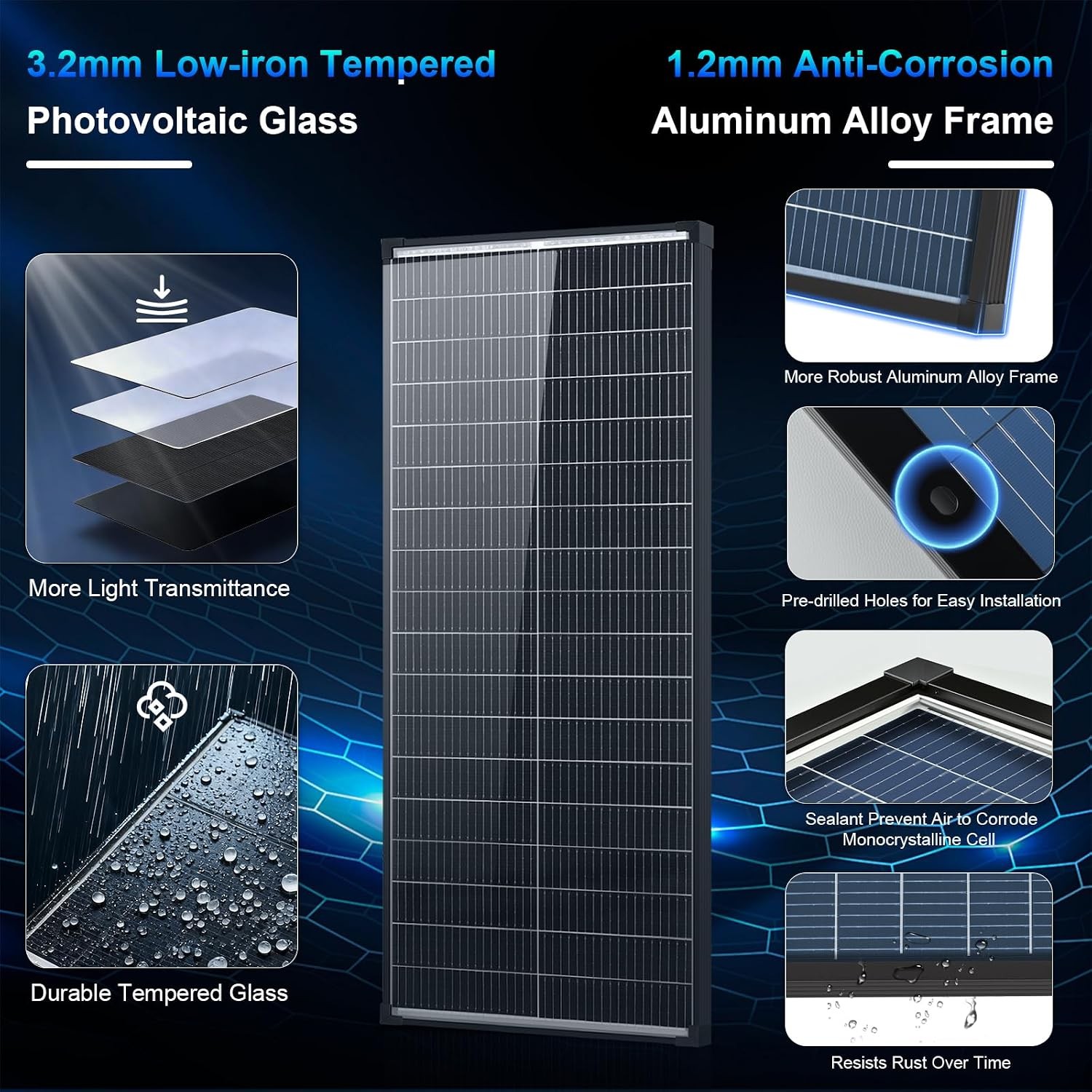 200 Watt Solar Panel,2pcs 100w bifacial solar panel,12V 18BB N-Type A