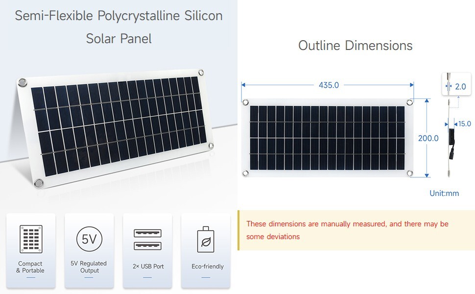Waveshare 18V 10W Semi-flexible Polycrystalline silicon Solar Panel Supports 5V