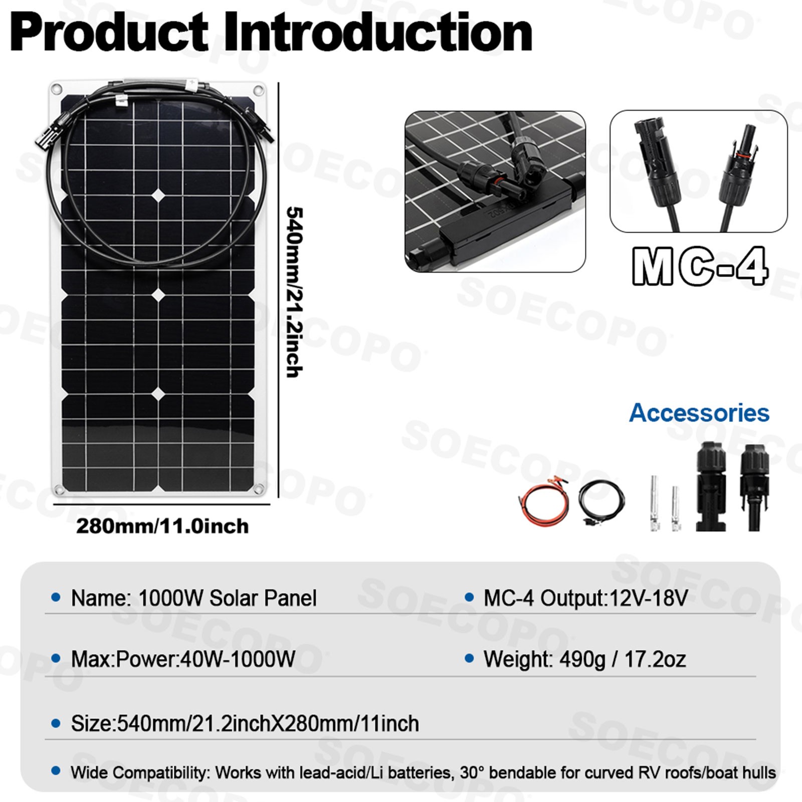 SOECOPO off grid portable 10000W Peak Solar Kit 2pcs Flexible Panel Controller