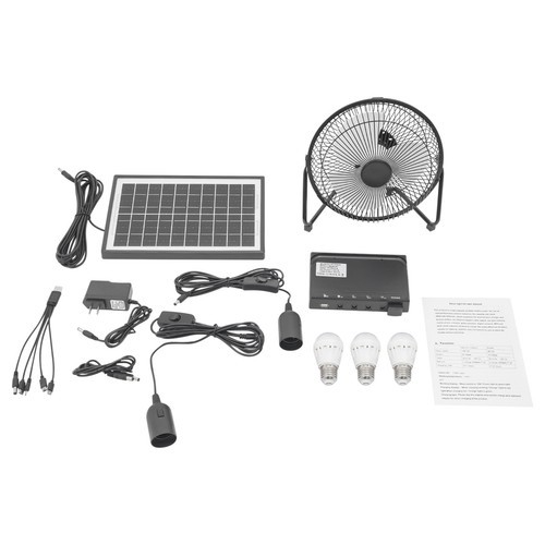 Solar Fan Lamp Kit Solar Powered Fan Solar Lighting w/ 3 Bulbs Freestanding