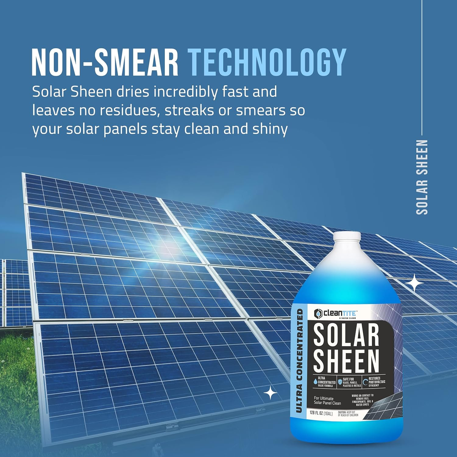 CLEANTITE Solar Panel Cleaner Solar Sheen (Makes 512 Gallons) – Super Concentrat