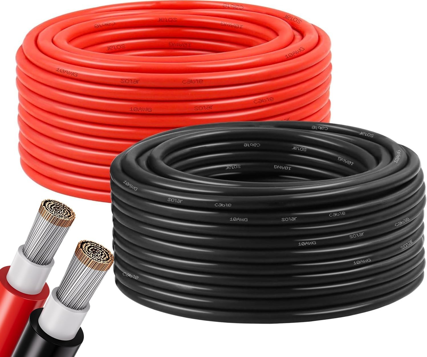 10AWG Solar Panel Wire 2x50FT Red & Black Extension Cable, Tinned Copper PV Wire