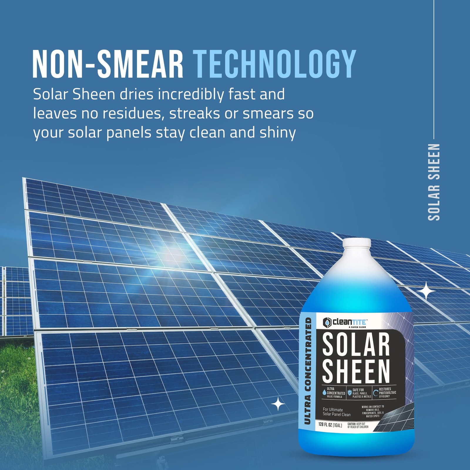 Cleantite Solar Panel Cleaner Solar Sheen (Makes 512 Gallons) – Super Concent…