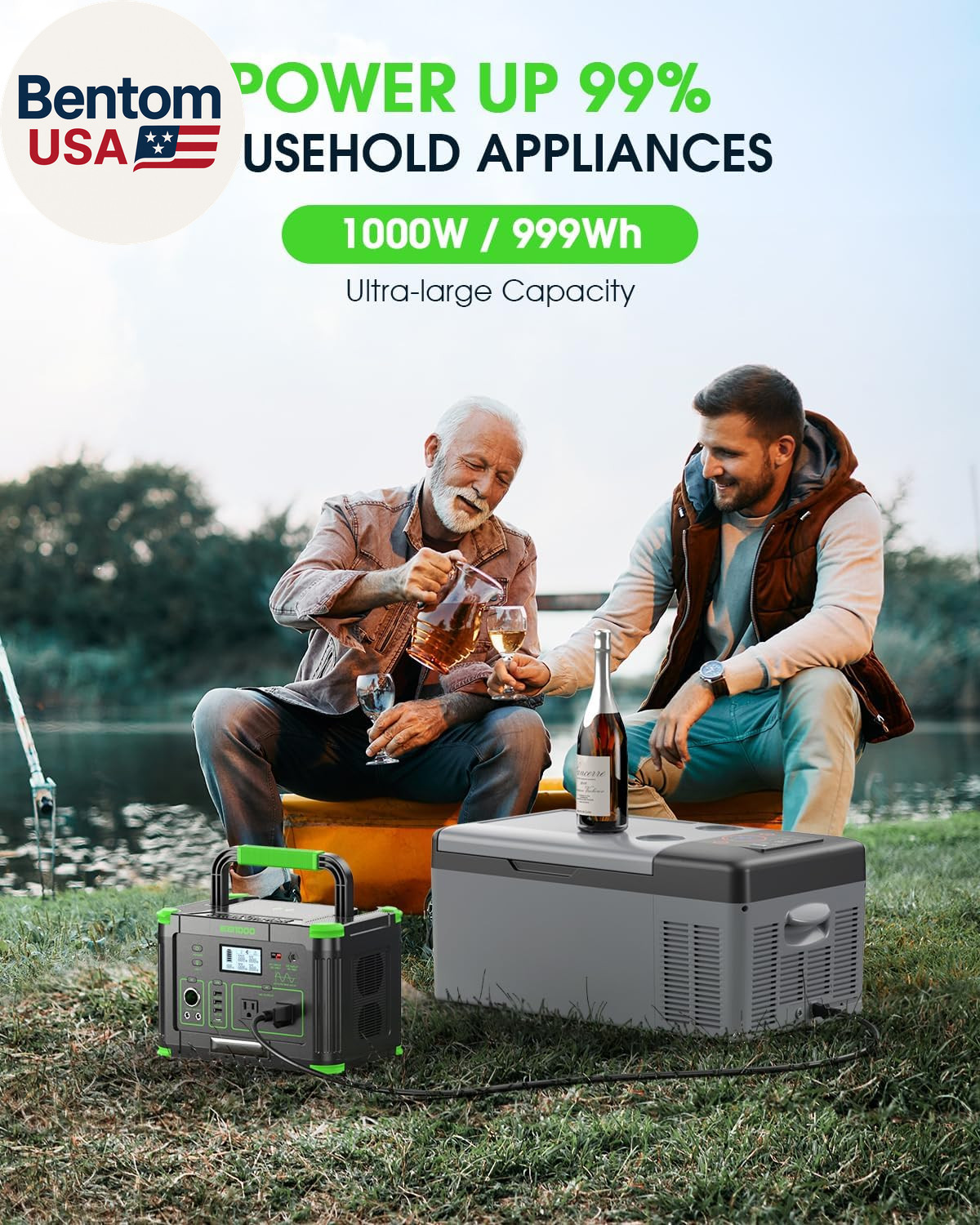 1000W Portable Power Station 999Wh, 110V Pure Sine Wave AC Outlet (2000W Peak),