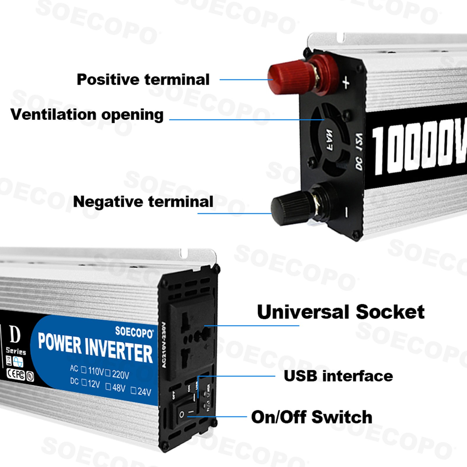 SOECOPO 10000W Peak Solar System Kit Flexible Panel 100A Controller 12V 110/220V