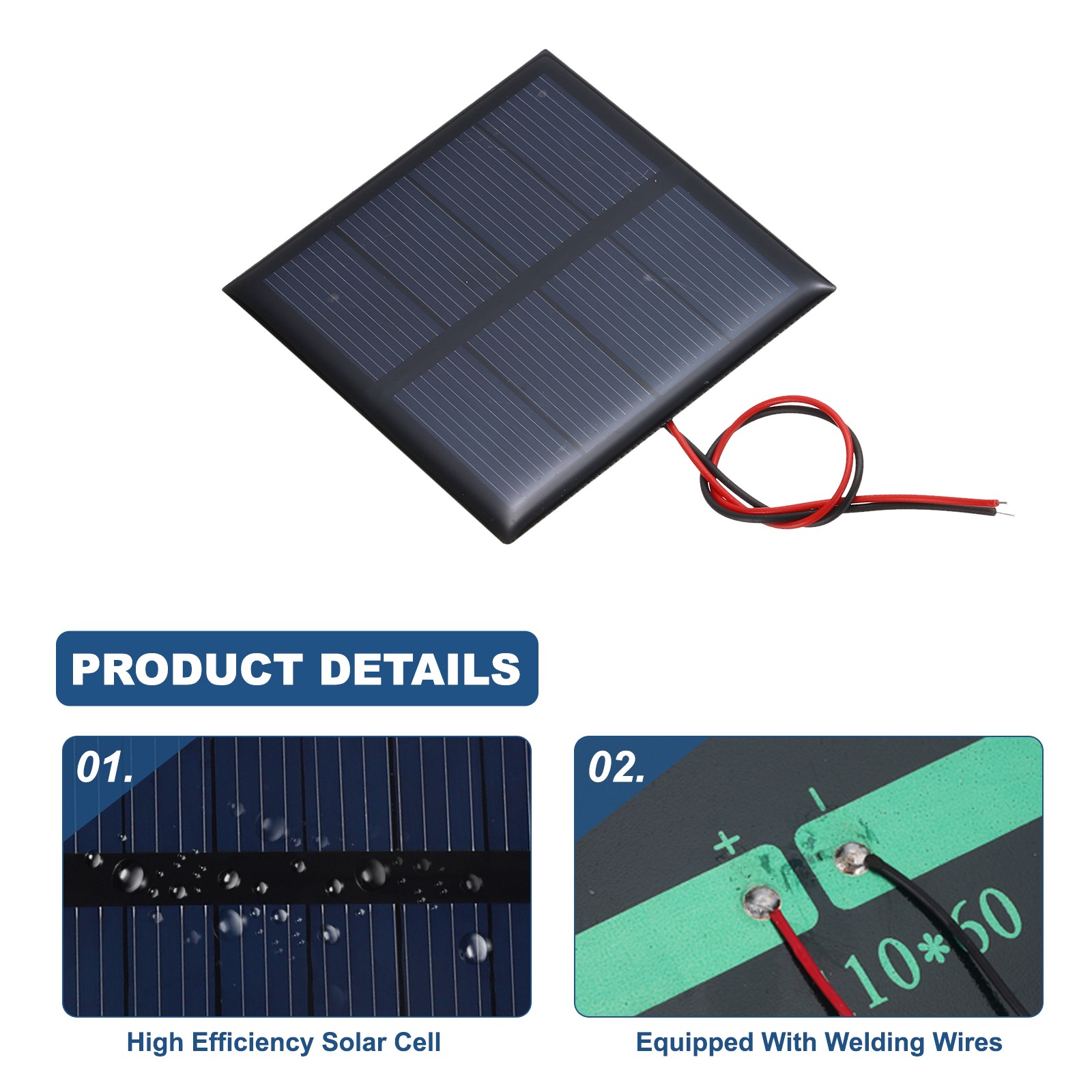 2Pcs 2V 0.32W 160mA Mini Solar Panels with Cable