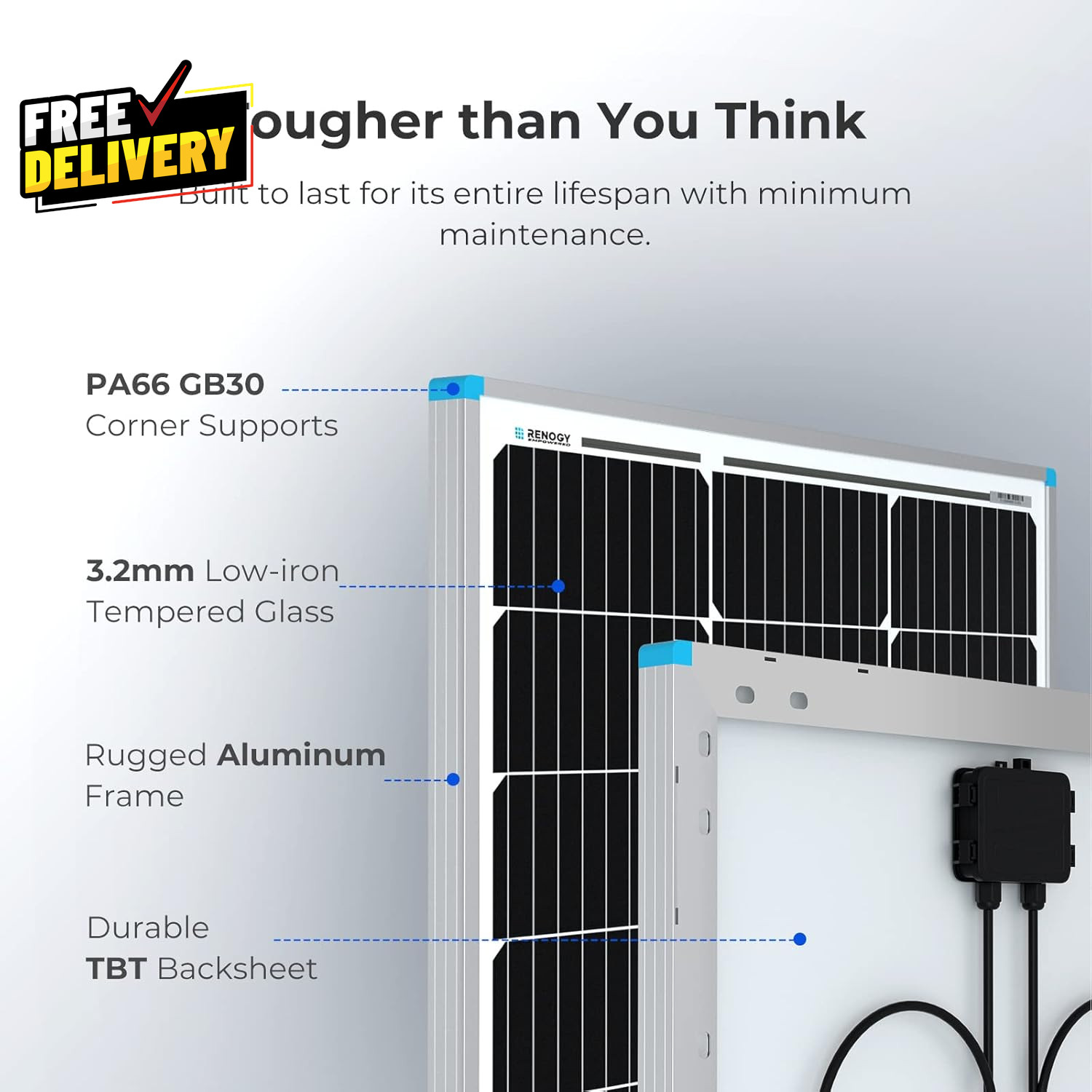 2PCS Solar Panels 100 Watt 12 Volt High-Efficiency Monocrystalline PV Modul….