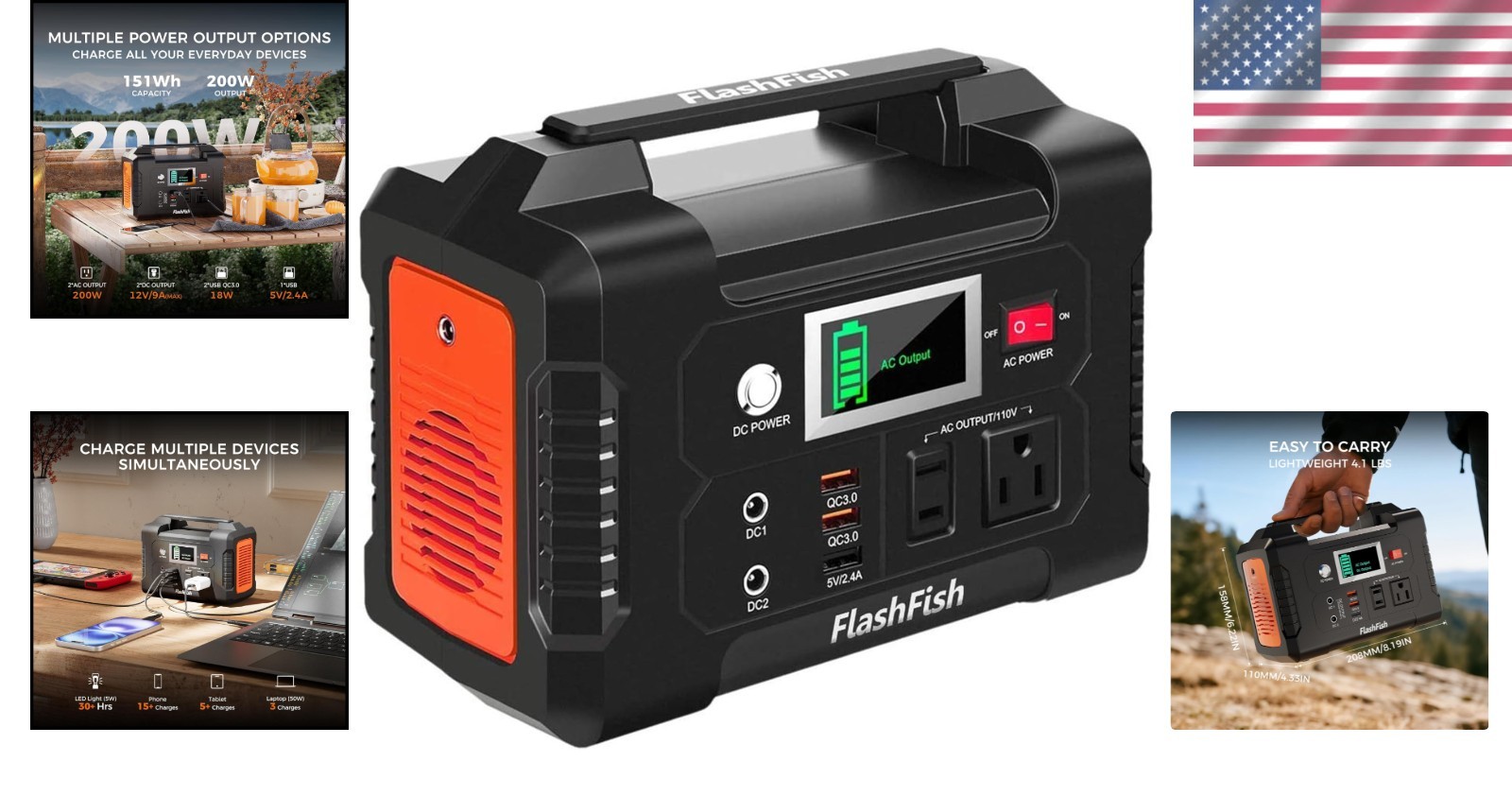 Flashfish 200W Solar Generator – Lightweight 40800mAh Power Supply with USB/AC