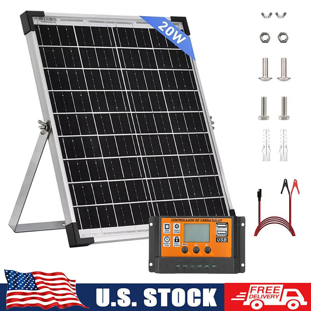 Solar Panel Kit 20W 18V Solar Battery Trickle Charger Maintainer Smart Controlle