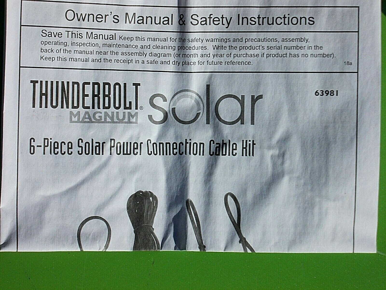 THUNDERBOLT MAGNUM 6PC SOLAR PANEL POWER CONNECTION CABLE KIT 12 VOLT 63981 PORT