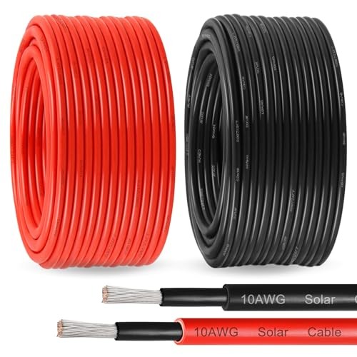 Solar Panel Wire 10 AWG 100ft Black 100ft Red Tinned Copper