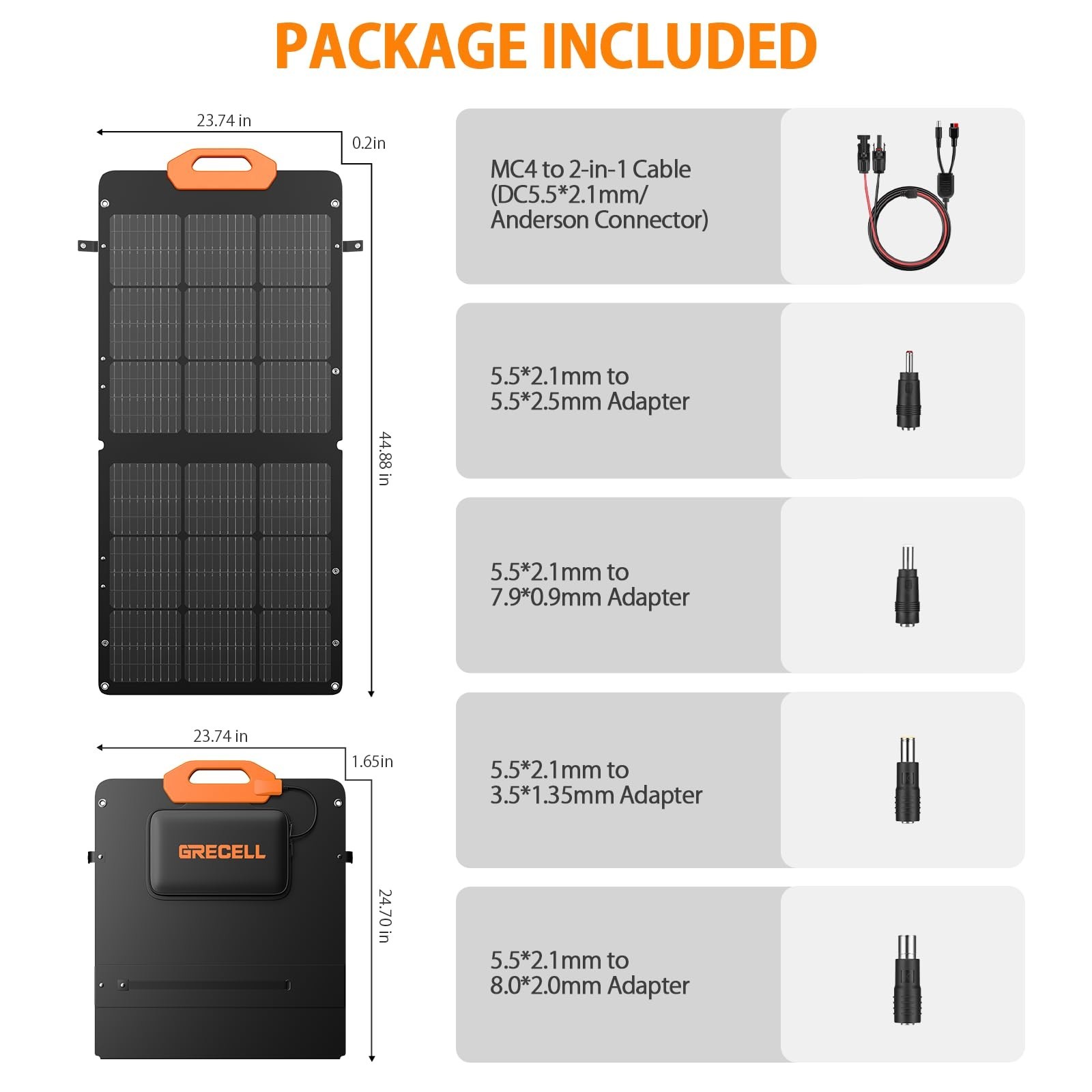 GRECELL 100W Solar Panel for Power Station Generator, 21.5V Portable Foldable