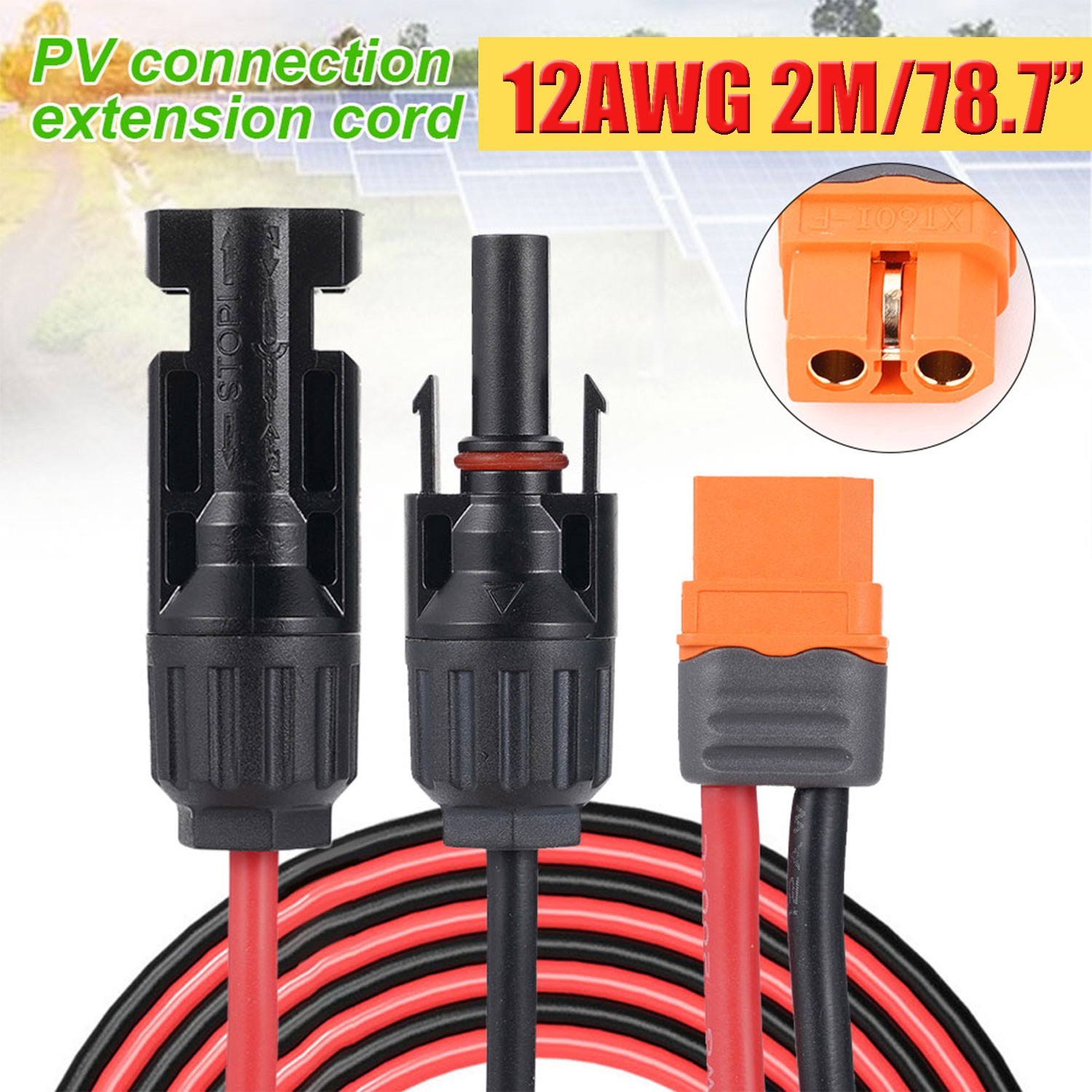 6FT 12 AWG XT60i Female to Solar Connector Solar Panel Extension Charging Cable
