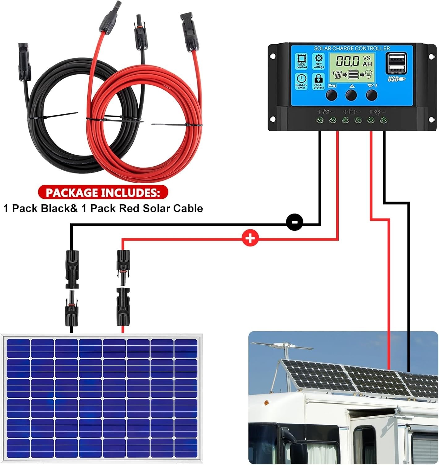 High-Efficiency 100FT Double 10AWG Solar Extension Cable for RV and PV Systems