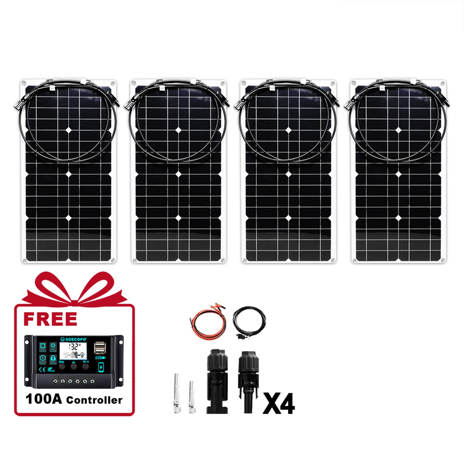 4 x 40W High-Efficiency PV Panels+30A-100A Intelligent Controller for RV/Outdoor