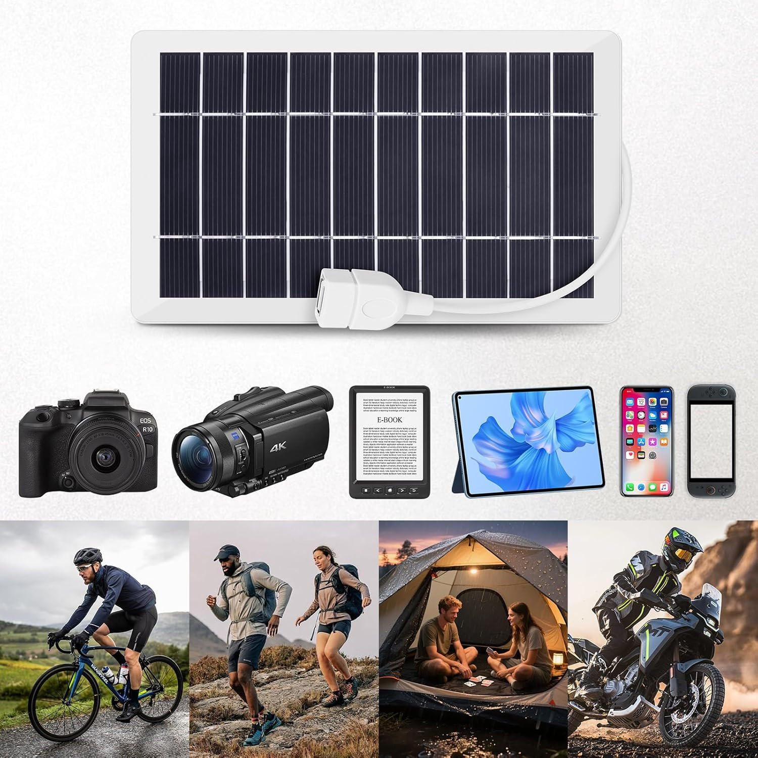 Portable USB Solar Panel Charger 5V 5W for Camping Hiking Travel