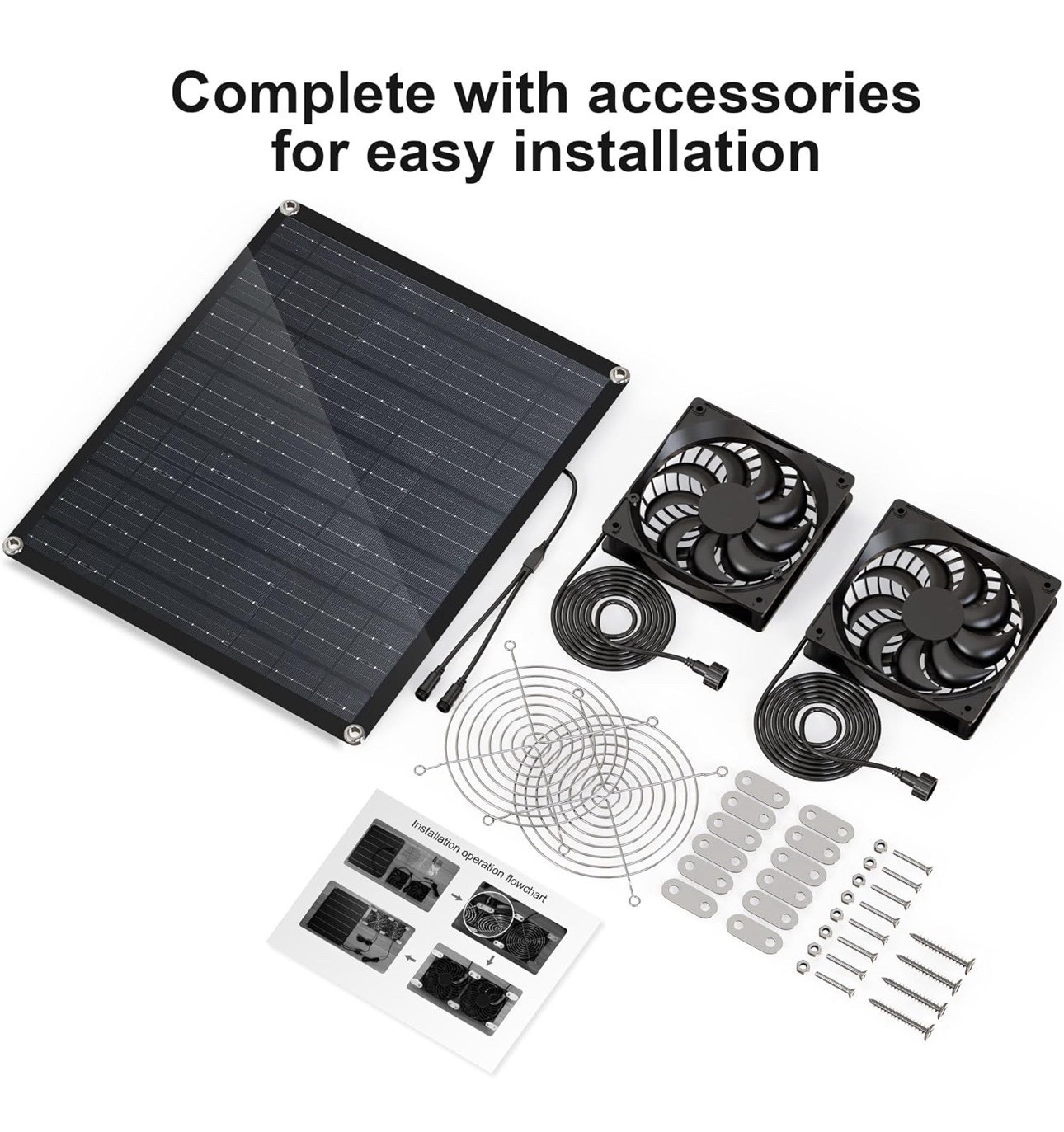 Solar Powered Fan, 30W Solar Fan with Two IPX7 Waterproof Fans for Outside