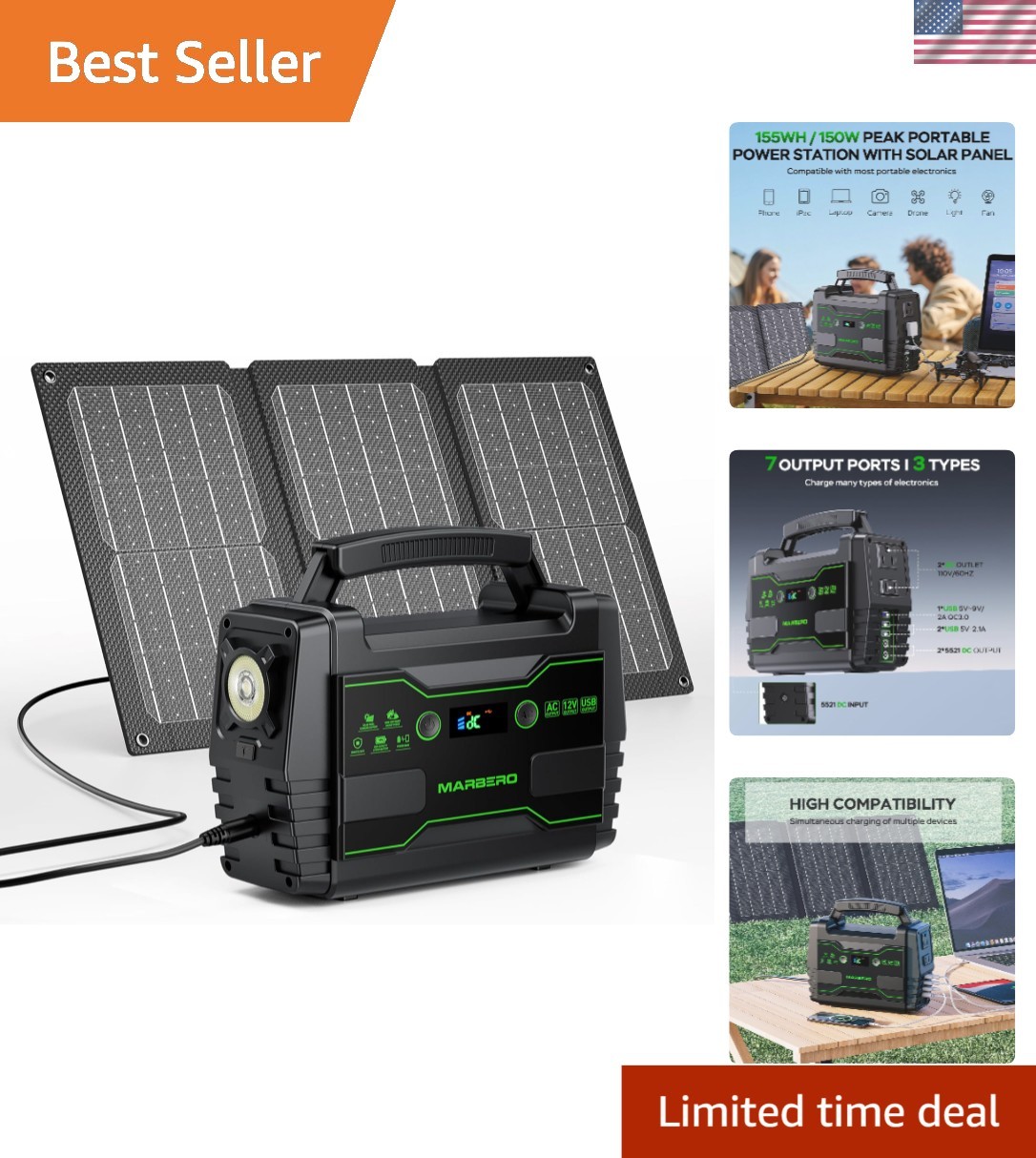 155Wh Lightweight Solar Power Station with Dual AC Outlets – Silent Operation