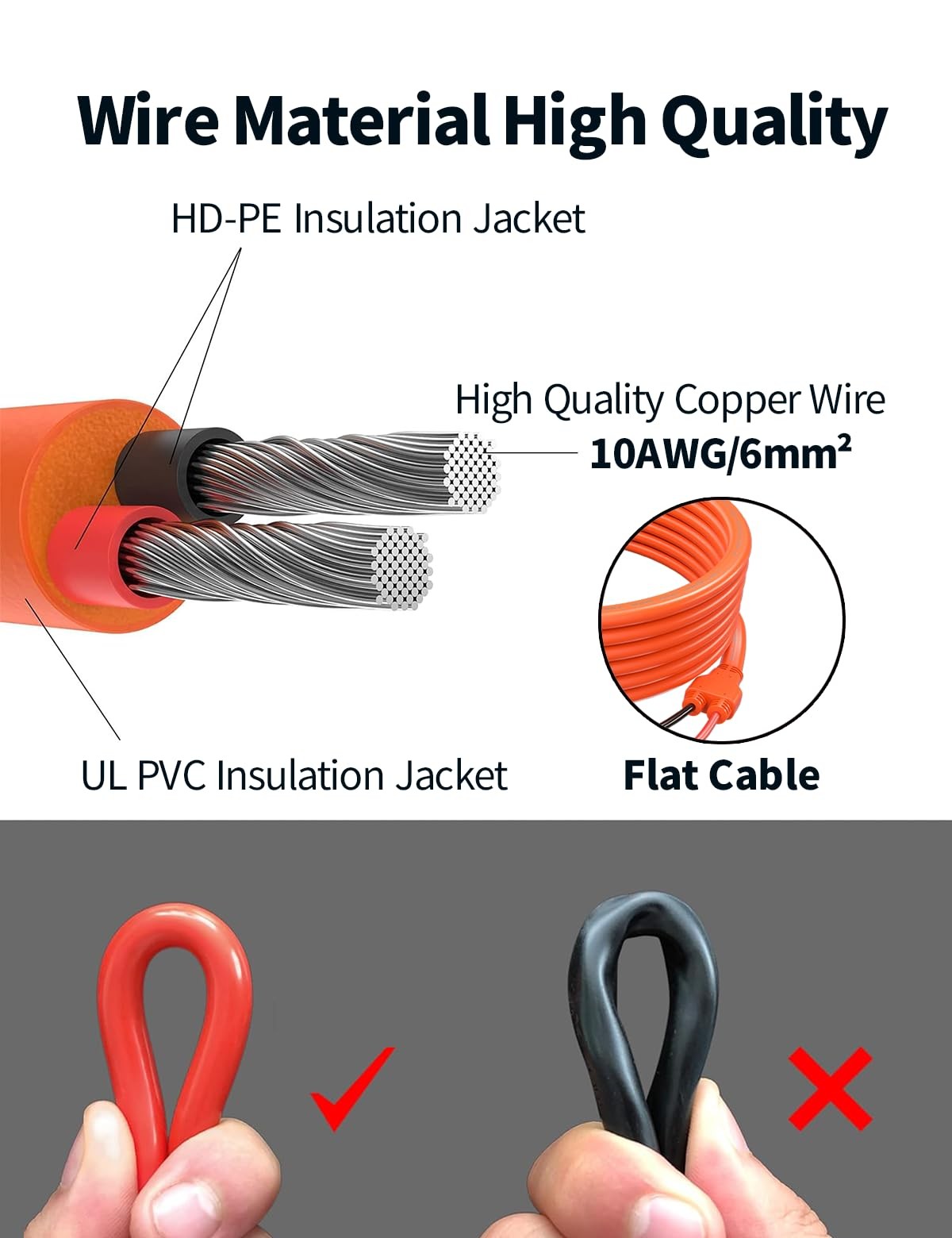 10AWG 6mm Solar Extension Cable 30Ft Orange PV Wire IP68 Connectors