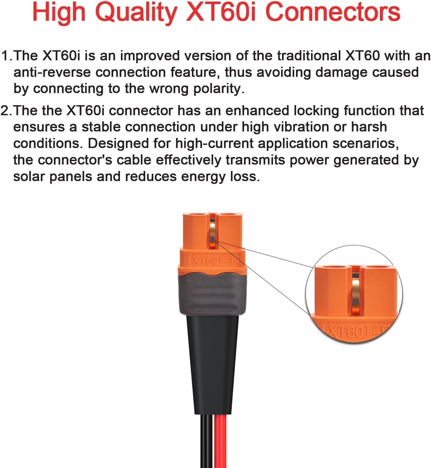 10AWG 2FT Solar to XT60i Cable Adapter for Power Station Waterproof
