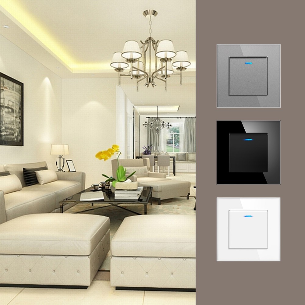 Contemporary Design Rocker Switch Tempered Glass Material European Standard