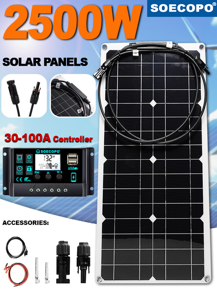 2500W 30-100A Solar Panel Kit 12V Charger Battery Charger Maintainer Boat RV Car