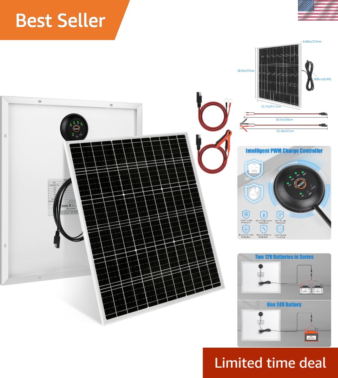 Versatile 50W 24V Portable Solar Kit – Perfect for RV, Marine, and Off-Grid Use