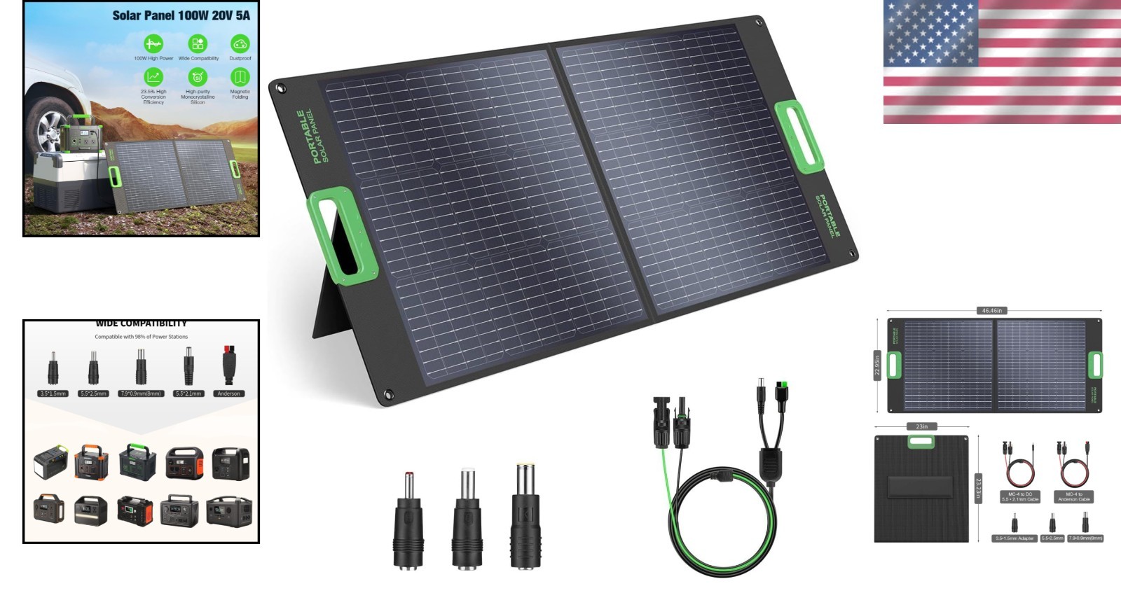 Lightweight 100W Solar Panel with Smart Charging for RVs & Power Stations