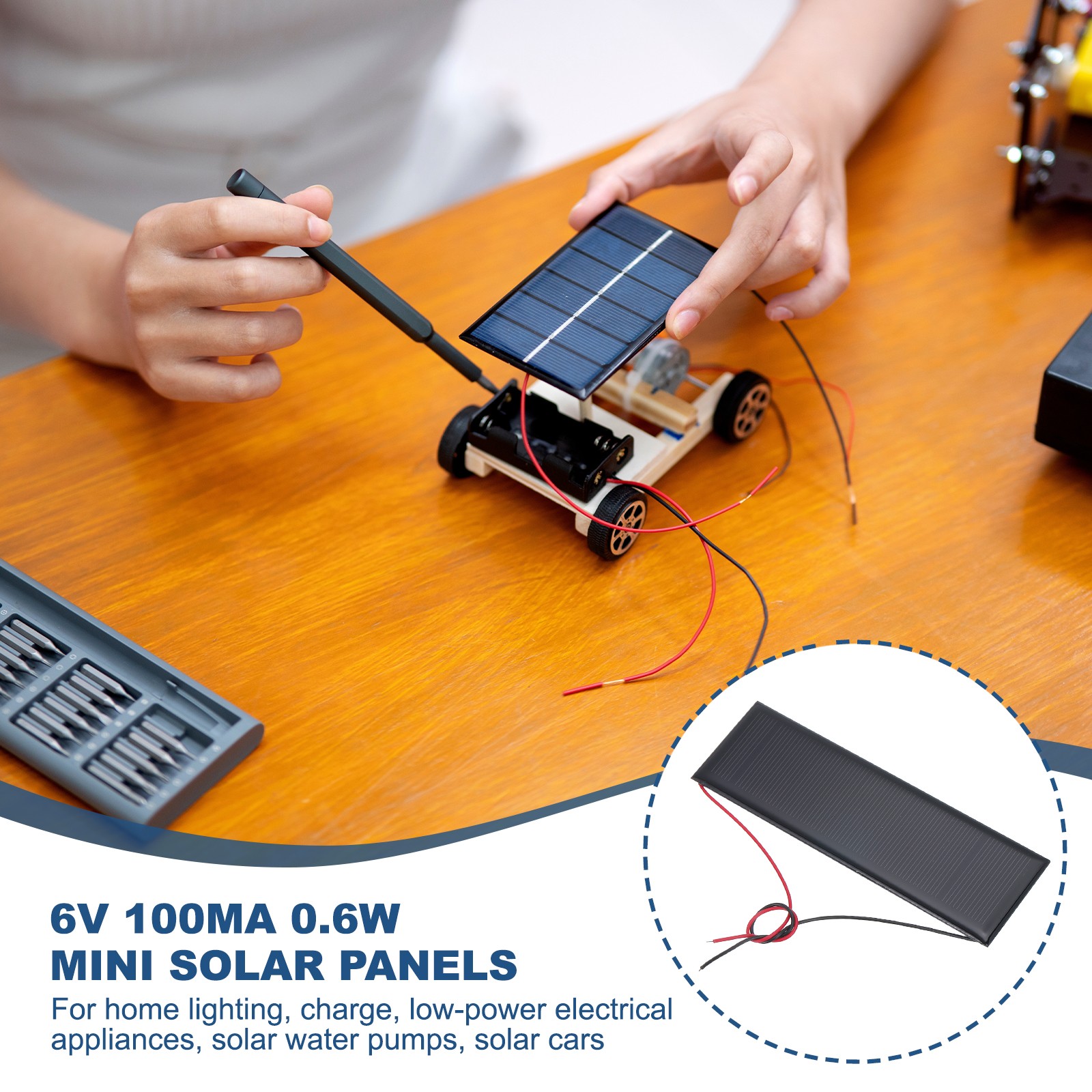 5 Pcs 6V 0.6W 100mA Mini Solar Panels with 2 Cable 120mm x 38mm