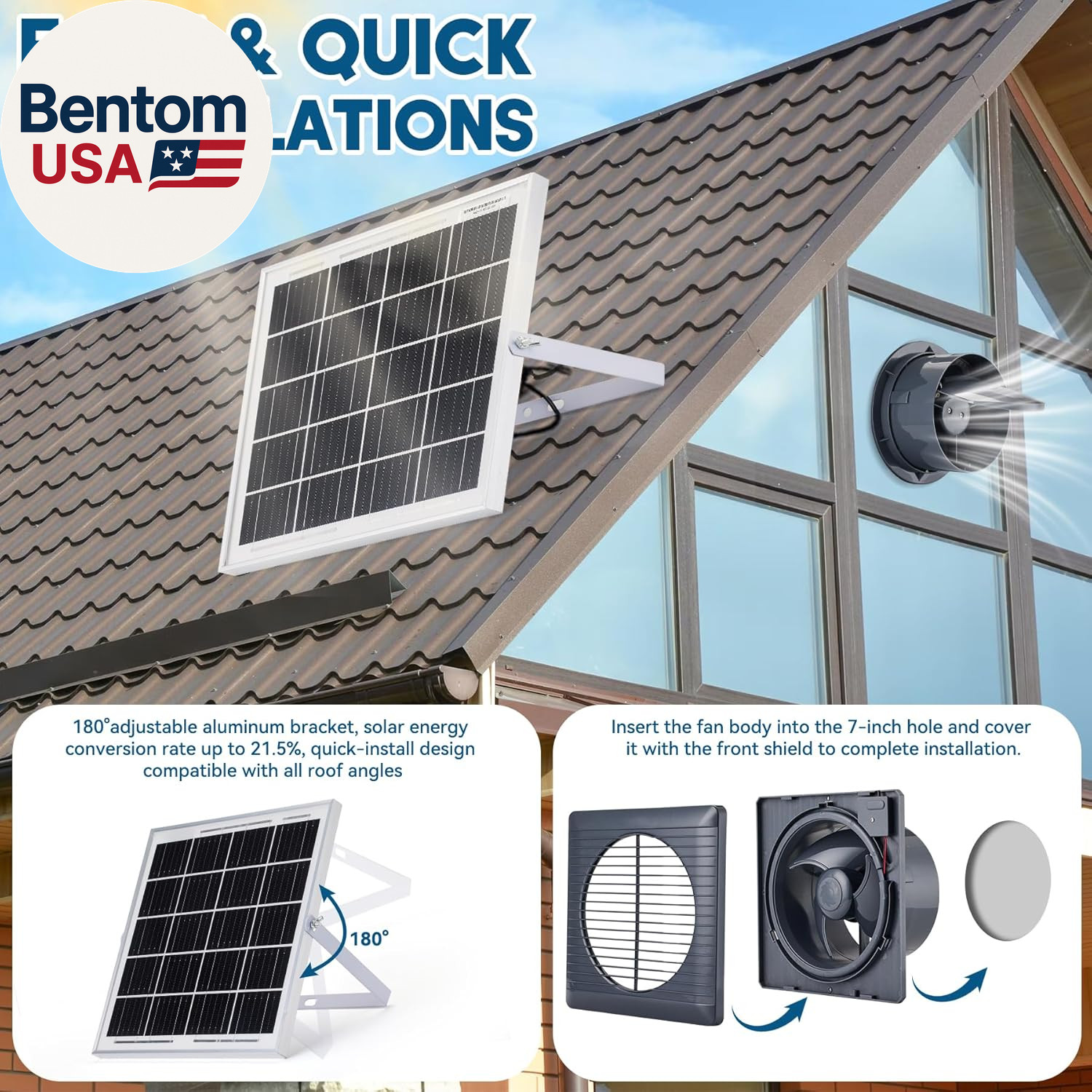 Solar Powered Exhaust Fan, 25W Solar Panel+8″ High Speed Solar Powered Fans, Sol