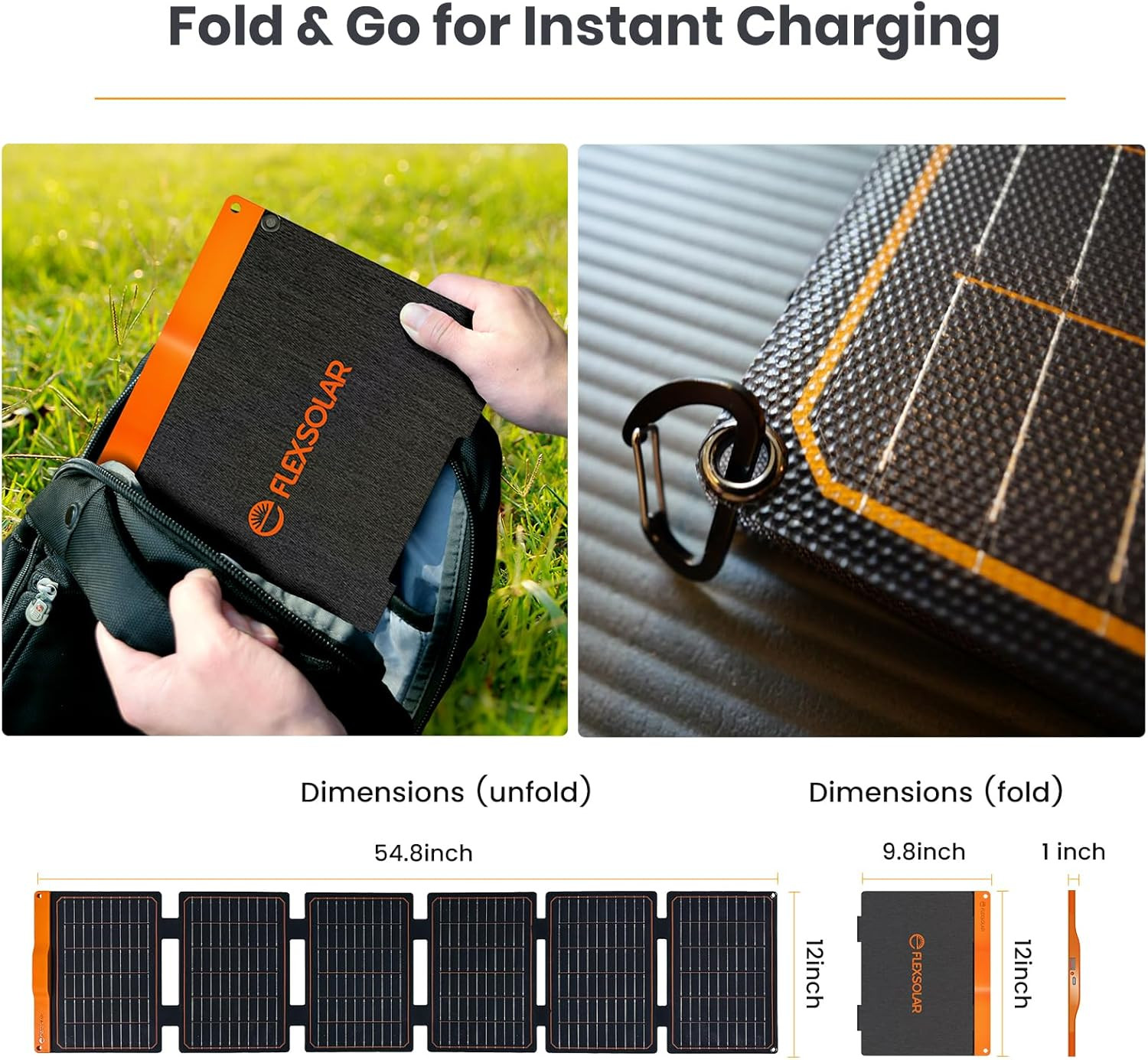 60W Foldable Solar Panel Portable Charger with USB-C/USB-A QC3.0/DC