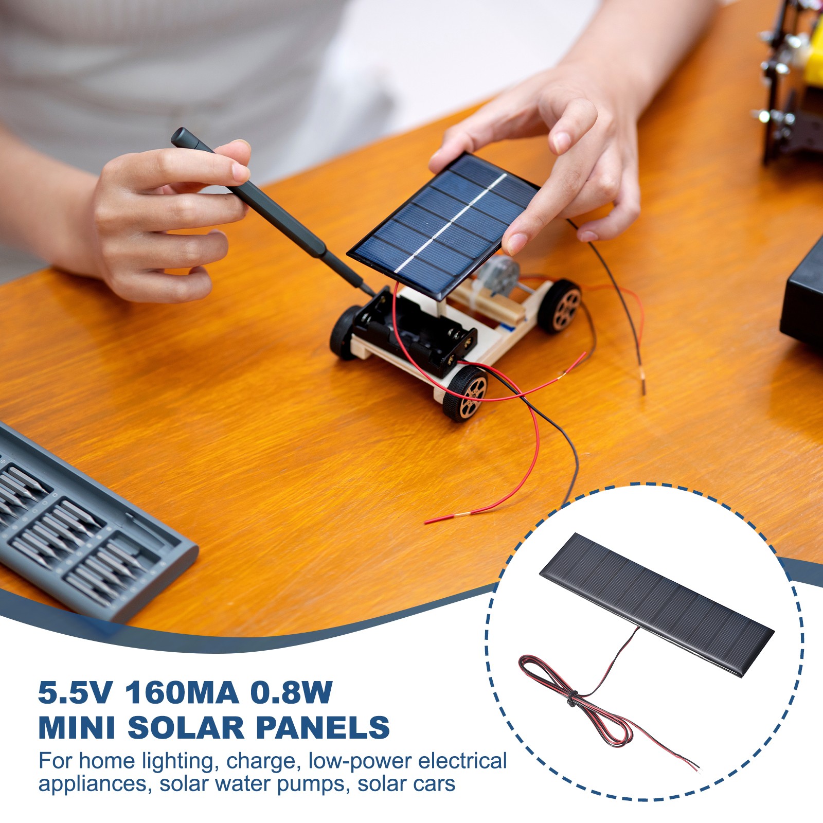 5.5V 0.8W 160mA Mini Solar Panels with Cable, 150 x 42mm