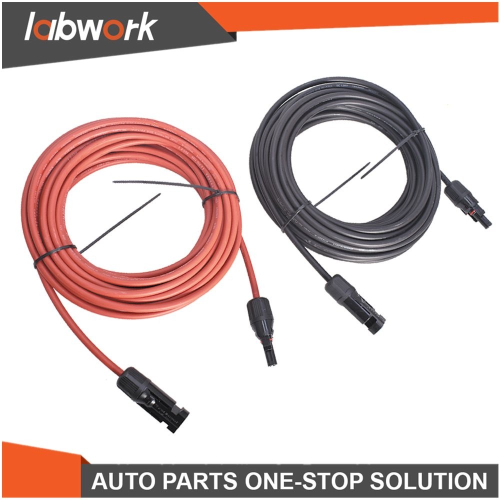 Labwork Solar Panel Extension Cable Wire Connector 1 Pair Black + Red10 AWG 15ft