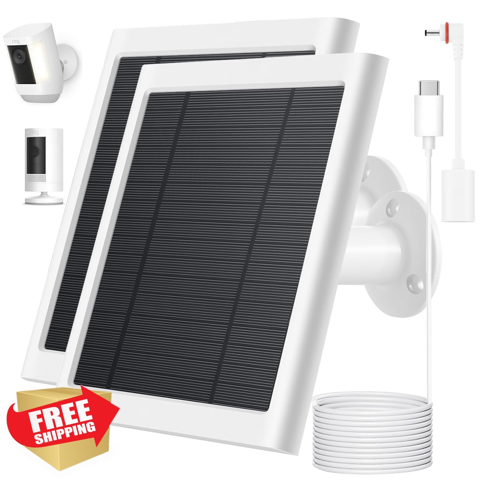 Ring Solar Panel Charger 2pk 10ft USB-C Outdoor Cam Battery