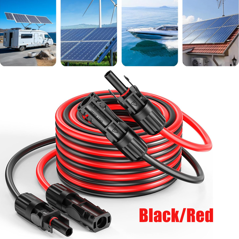 Black+Red 10 AWG Solar Panel Extension Cable Silicone Flexible Wire Connectors