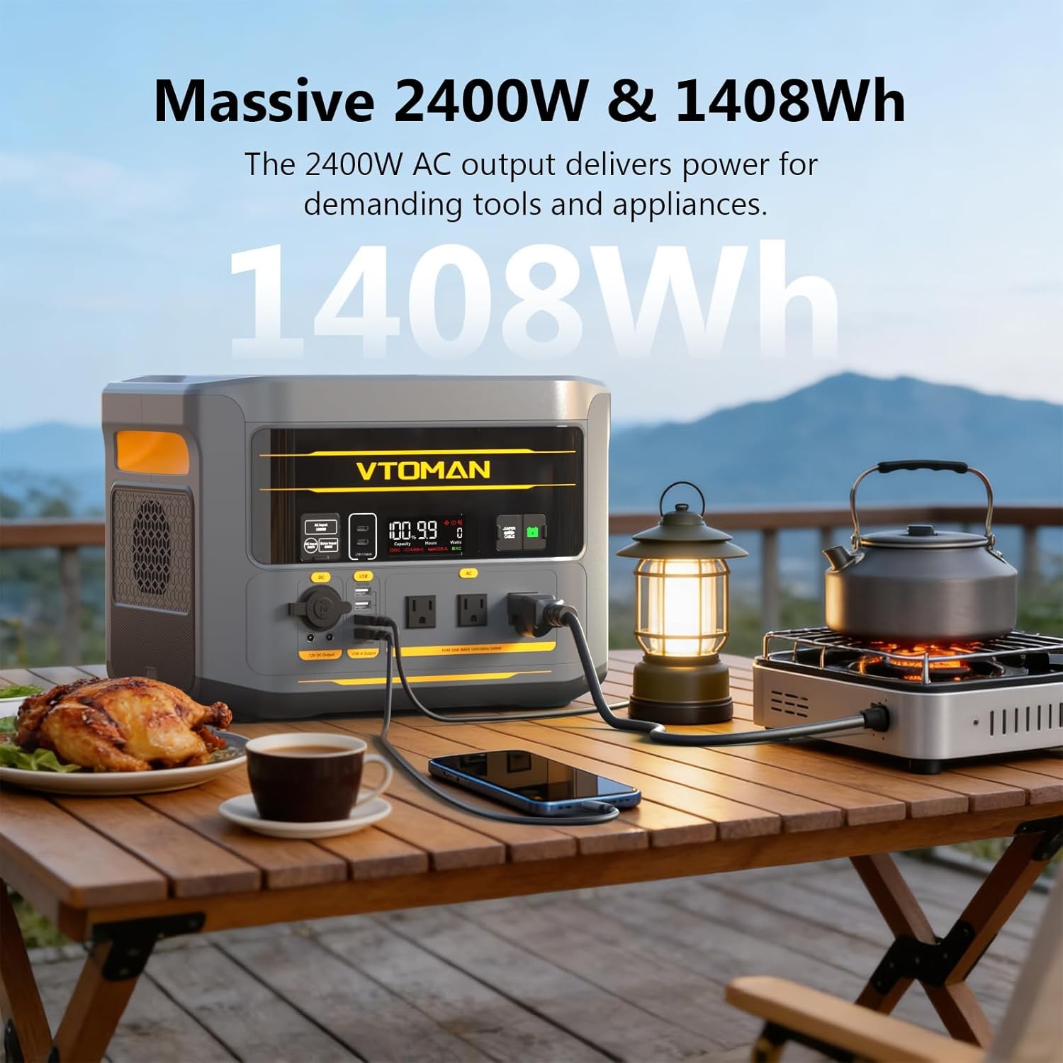 VTOMAN FlashSpeed 2400 Portable Power Station, 1408Wh LiFePO4 Battery 2400W