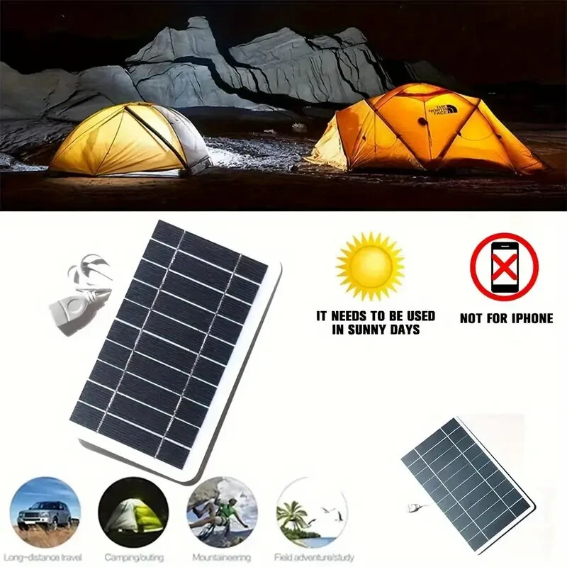 Solar Panel Output USB Outdoor Portable Solar System 5V 2W Mobile Phone Charger.