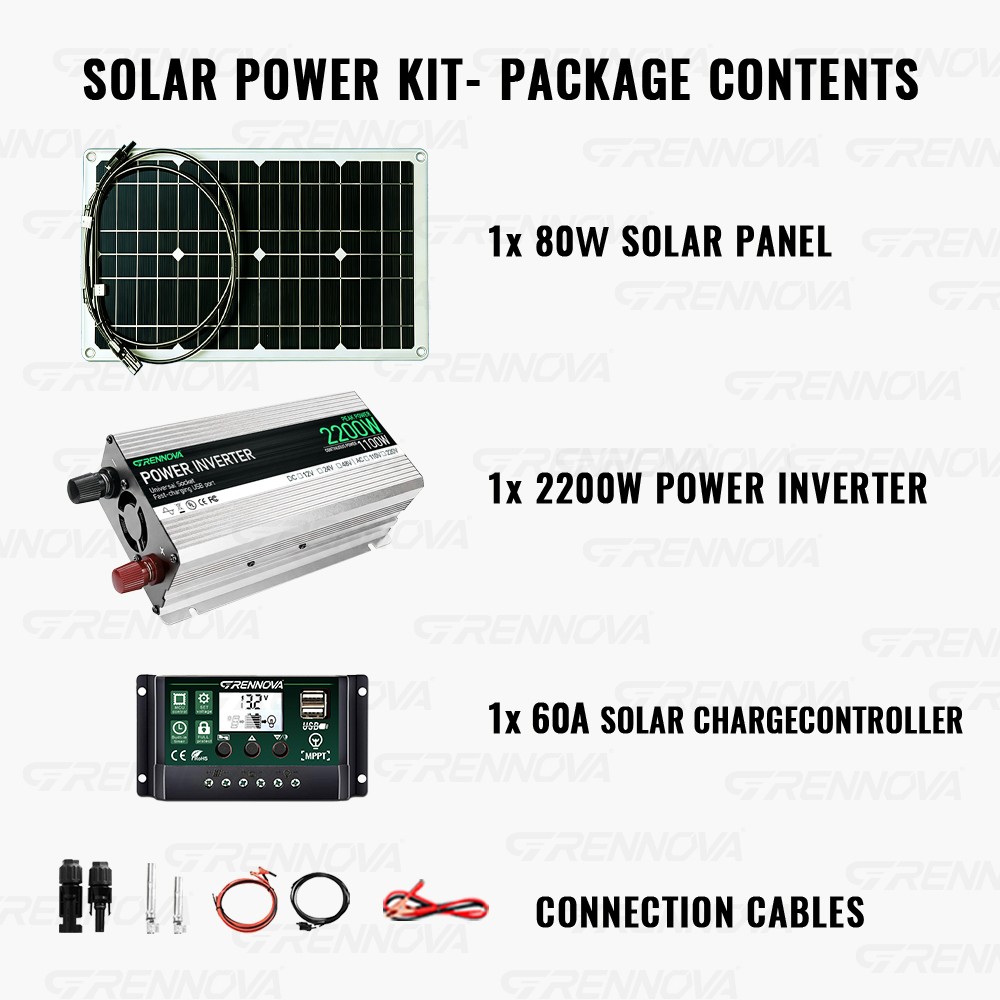 2200W Real Power Solar System Complete Kit 80W Panel Inverter 60A Controller