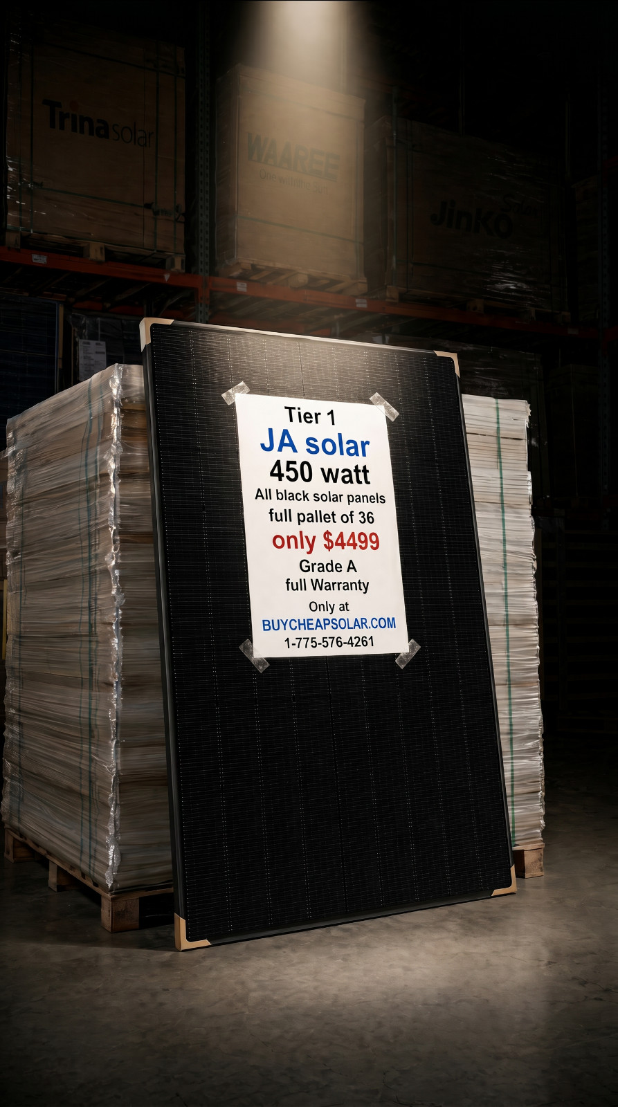 450 watt all black bifacial JA solar Panels Full Pallet 36 sealed