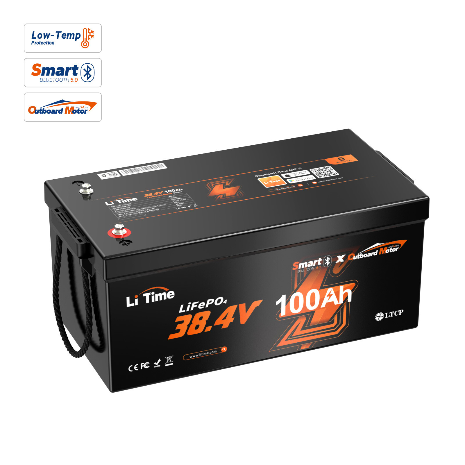 LiTime 36V 100Ah Smart OBM Outboard Motor Lithium Marine Electric Boat Battery