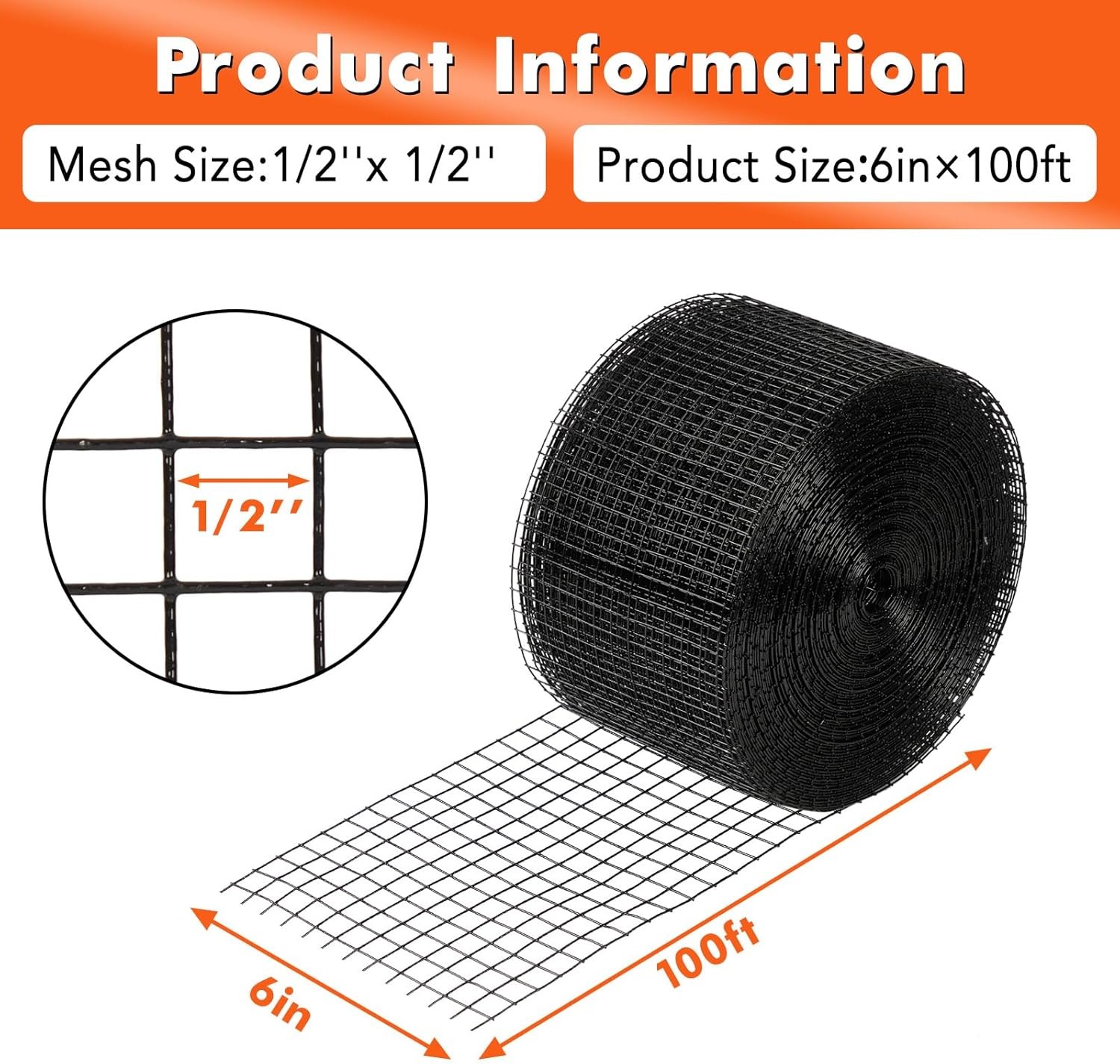 PVC Coated Galvanized Wire Mesh,1/2″ Grid Barrier w/ Fastener Clips,Cable Ties