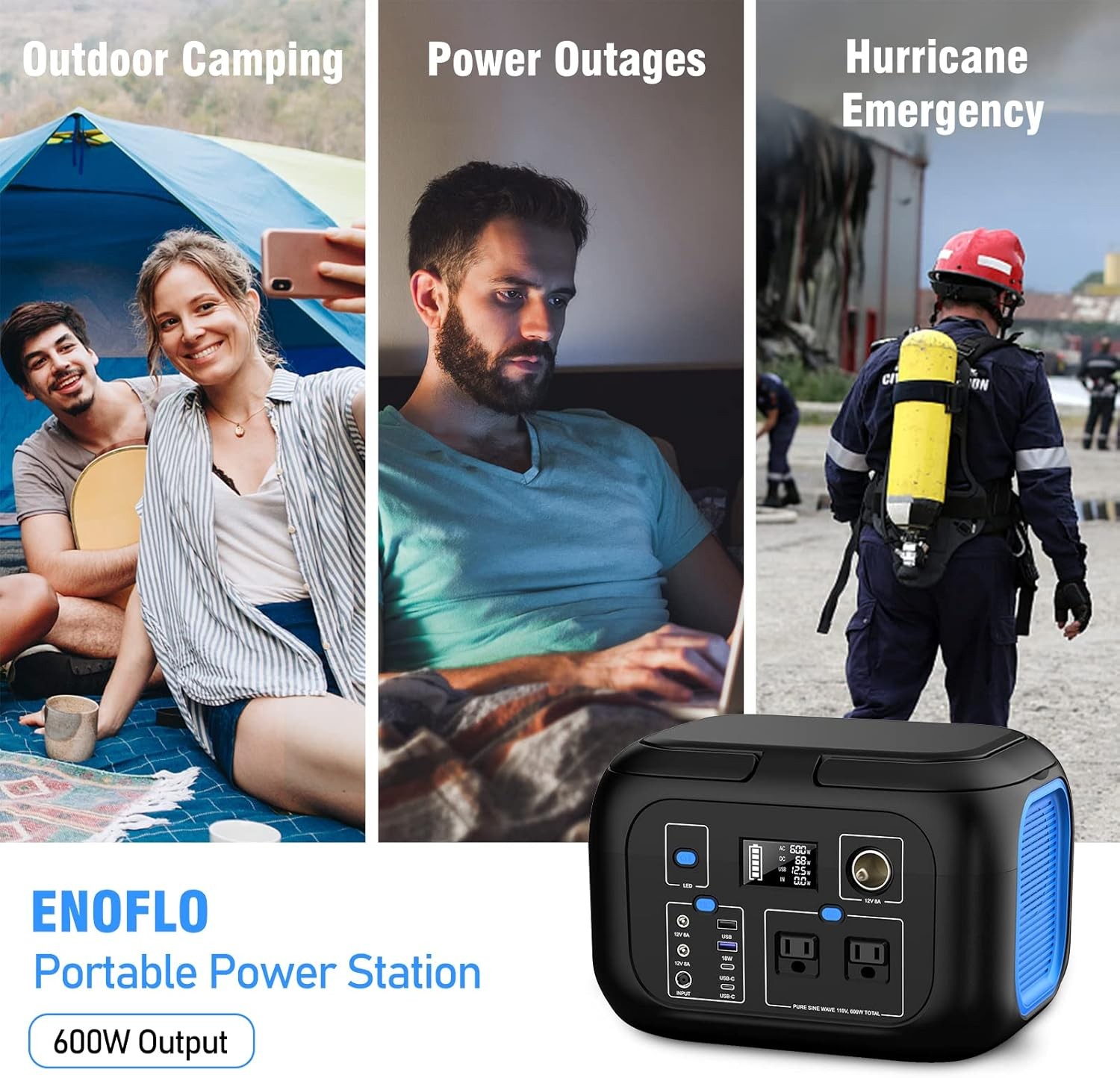 296Wh 600W Solar Power Station Backup Generator