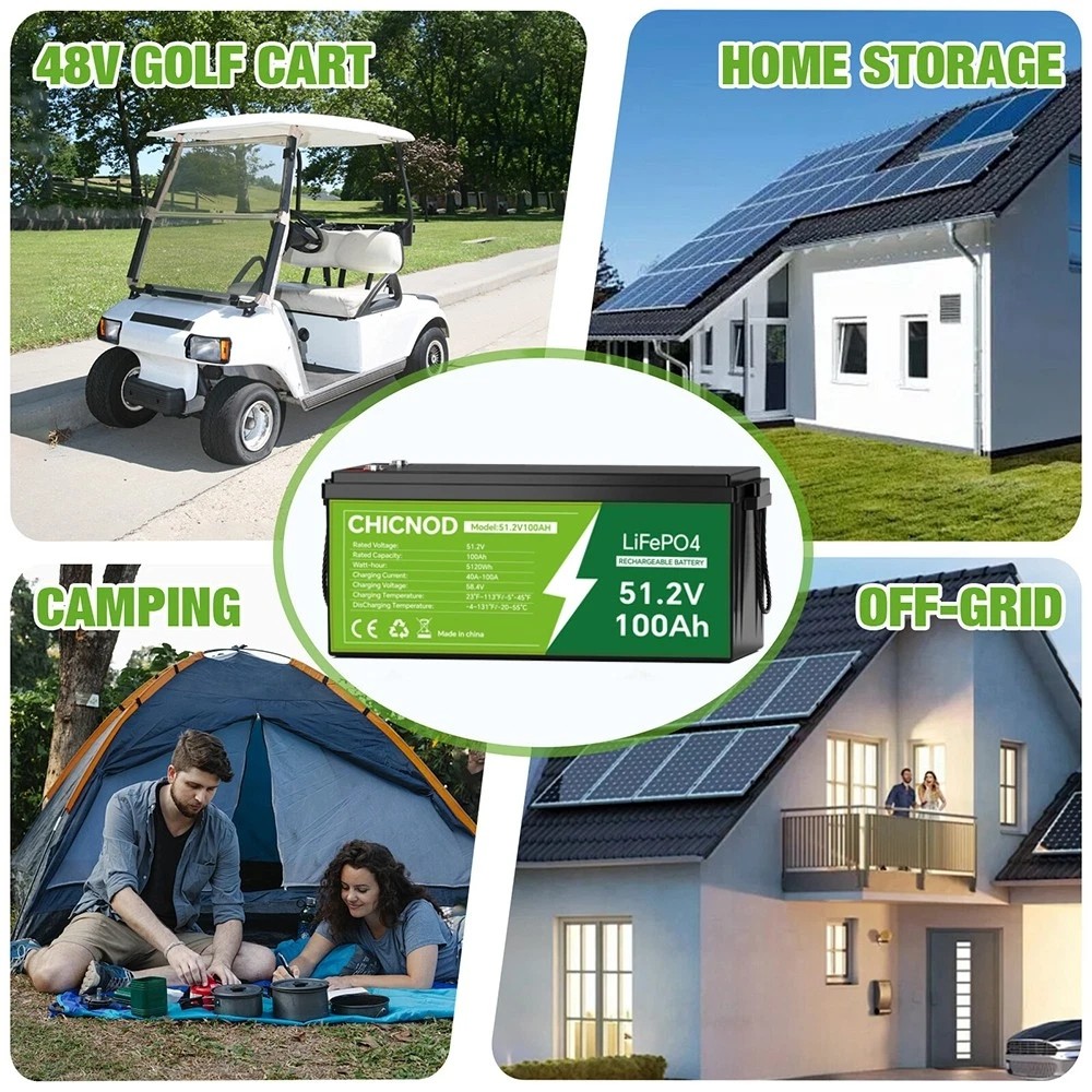 CHICNOD 48V 100Ah LiFePO4 Lithium Battery w/ Bluetooth Smart BMS For RV Off-Grid