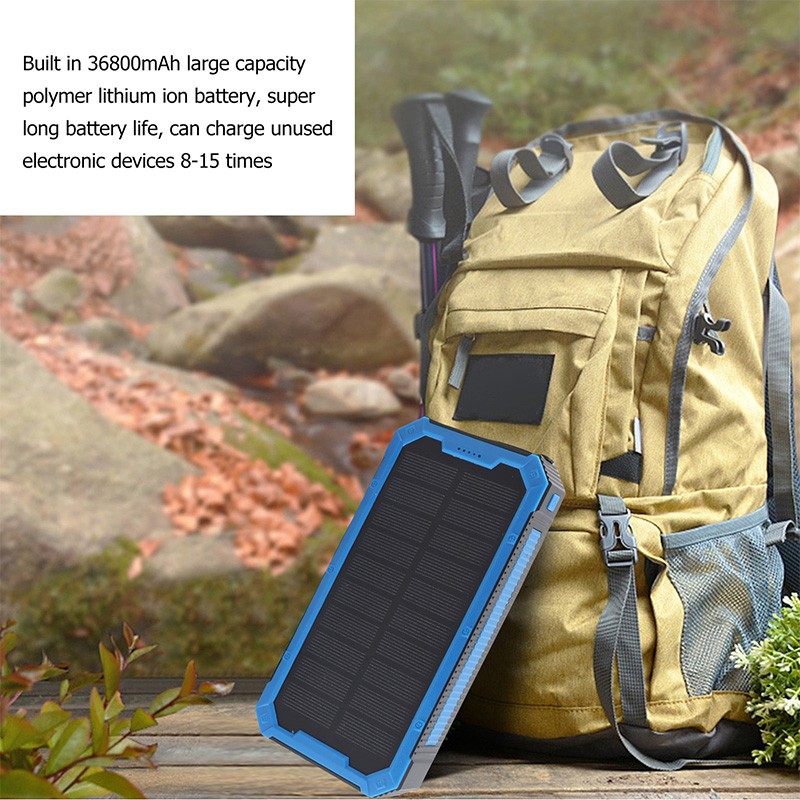 36800mAh Solar Power Bank with 36 LEDs, Portable Outdoor Emergency Charger