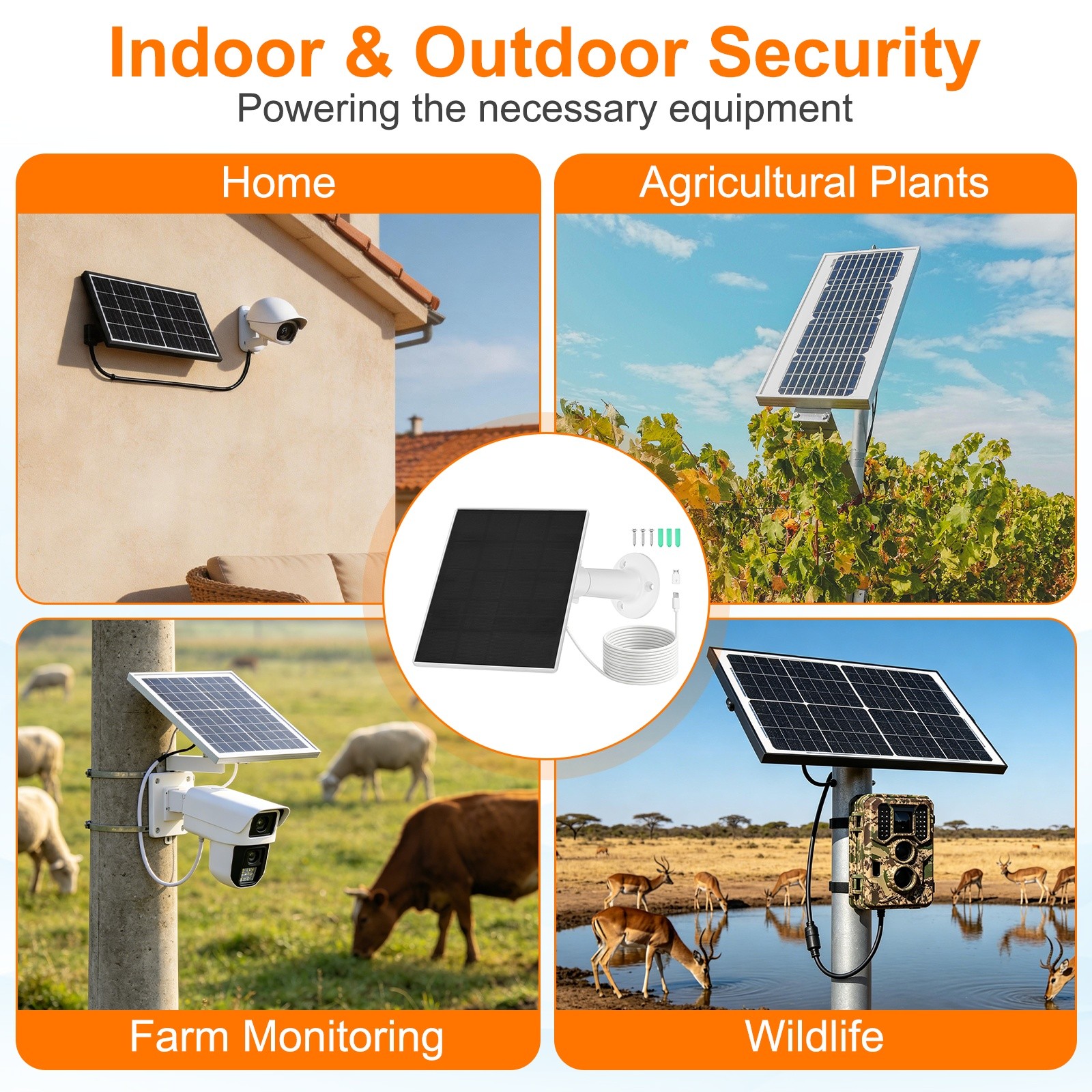 2 Pack of 5V 2W Solar Panel, Waterproof Dual Type-C/USB Solar Charger, White