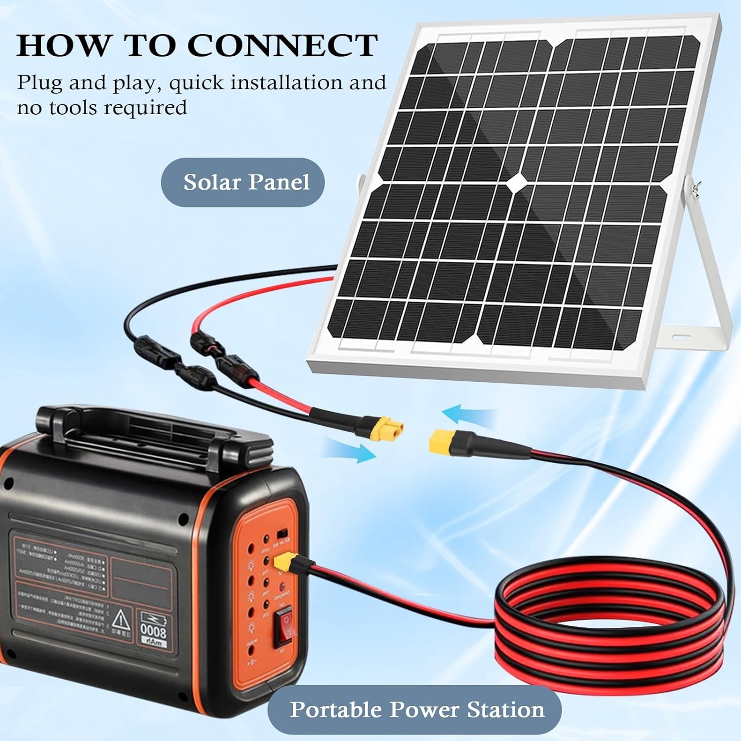 Tinned Copper XT60 Extension Cord 20FT 10AWG for Solar Panel