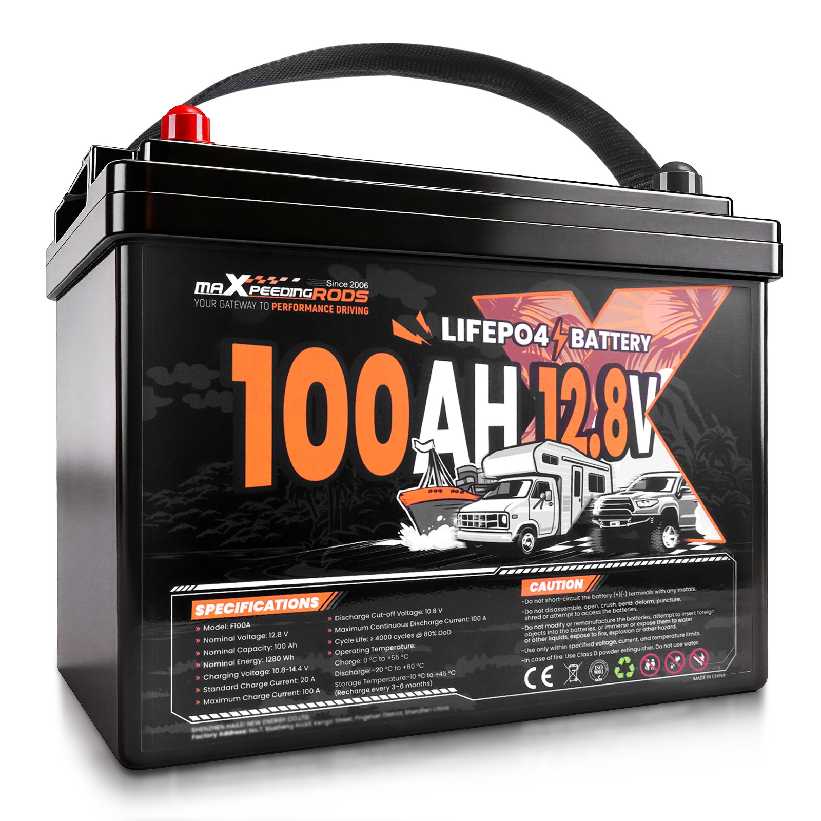 100Ah 12V Lithium Iron Phosphate Battery for Boat Backup Power, 23lbs